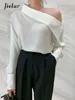 Kvinnors blusar kontor lady koreansk stil svart en axel sexig skjortor kvinnor vår sommar kall blus kvinnlig eleganta vita toppar
