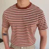 Herren Frühling/Sommer Neue Strickwege Red Stripe Wolle kurzärmelig T-Shirt SY M514 39
