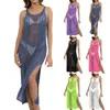 Ärmellose Frauen Strandkleid Kleid Tanktop sexy hohl aus Perspektive gewebtes Hemd Split Bikini Deck 2024 Sommer Plus Size -Kleider