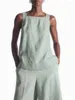 ワークドレス2024夏の女性の薄緑色のリネンセットバックボウタイタンクトップまたはカジュアルハイウエストルーズスカートパンツ