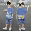 Kläder sätter tonårspojkar 6 8 9 10 12-åriga kläder set Summer Casual Clothing T-shirt+Pants Boy Clothing Childrens Clothing D240514