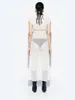 ファッション滑走路ドレス女性秋のレース刺繍ホローホワイトドレスエレガントな長袖レースアップスリムパーティードレス1370067 DF7F