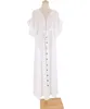 Boho Slubbed Fabric Sleeve White Deep V-Colon Butterfly Self-belted High Taist Front Open Summer Beach Robe