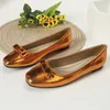 Casual Shoes 2024 Shiny Gold/Silver Flats Woman Square Toe Bowtie Ladies Big Size 42/43 Moccasins Shallow Slip On Loafers Femme Ballets