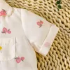 Roupas conjuntos de roupas para crianças meninas de meninas de mangas curtas de manga curta Terno de estampa de frutas de frutas de verão