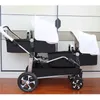 Strollers# 2024 New Luxury Pu leather baby strollerswhite twin strollerbaby carriagedouble strollertwins strollerEggshell car H240514