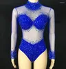 Abbigliamento da palcoscenico sexy blu pietre blu trasparenti danza russa abbigliamento festa di compleanno rhinestonesuits costume da cantante