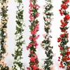 Kwiaty dekoracyjne 2.4M Mini Rose Artificial Rattan Silk Liście winorośl wiszące girland