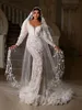 Apliques românticos Vestido de noiva Flores 3D Pearls lantejas de noiva vestidos no chão vestidos de noiva vestidos de novia