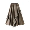 Spódnice nieregularna krawędź ruffy dla damskiej długości średniej dużej spódnicy na brzeg A-line parasol 2024 Model sprężyny 9929
