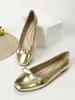 Casual Shoes 2024 Shiny Gold/Silver Flats Woman Square Toe Bowtie Ladies Big Size 42/43 Moccasins Shallow Slip On Loafers Femme Ballets