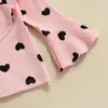Roupas Conjuntos de 2-6 anos de menina de duas peças Padrão de coração Ruffle Bufleado de manga comprida no pescoço redondo Tops mini-saia