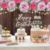 Party Decoration Happy Birthday Pography Bakgrund Rural Wood Wall Floral Po Banner Cake Table Supplies Studio Rekvisita