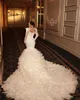 Glamoureuze kristal trouwjurken pailletten bruidsjurken afneembare ruches gelaagde trein op maat gemaakte bruid kledingvestidos de novia