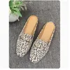 Casual Shoes Leopard Print Fashion Flats Summer Flat Square Head Mueller Wrapped Half Slipper Lazy People Wear Sandals Women Small