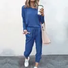 Women's Two Piece Pants 2Pc Women Solid Color Suit Long Sleeve Leisure Pocket Home Sweatpants Sets Casual Baggy Trousers Loose Outfit