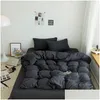 Bedding Sets Black Set For Boys Girls Bedroom Washed Cotton Duvet Er Pillowcase Bedspread Simple Fashion Sheet Bed Linens 240127 Dro Dh9C3
