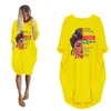 Robes décontractées Fashion Summer Robe africaine pour femmes Pocket Black Lettres belles imprimées T-shirt plus taille midi robe Femme