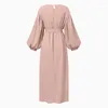 Casual Dresses Autumn Puff Sleeve Muslim Dress Women Abaya Kaftans Evening Woman Dubai Islam Long Robe Islamiska kläder