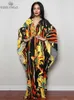 2023 Print Maxi Kleider Batwing Sleeve Tunika Frühling Herbst Beachwear Casual Plus Size Women Lose Kaftan Badeanzug Coverups Q1289 240508