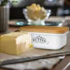 Boîtes de rangement Boîtes de beurre Boîte de protection de cuisine en métal blanc avec contenant de fromage au beurre de ferme scellé renforcé avec couvercle en bois Boîte à bonbons S24513