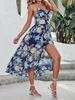 Finjaniwomens Jumpsuit Floral Print avec jupe Sans manches V Coue de cou Backless Halter Vêtements Femmes Summer 240423