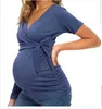 Moderskapsklänningar Moderskapslitage Kortärmad t-shirts Maternskapslitage Summer TOPS ammar V-ringning Sexiga toppar gravida kvinnor som ammar T240509