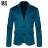 Ternos masculinos 2024 Moda Casual Men Blazer decote V Velvet 2 Botões Jaqueta Verde Cor de Casa Top Casal Vestido Parque