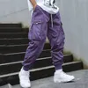 Fashion Men Cargo Pants Mens Trousers Hip Hop Joggers Pockets Purple Men Streetwear Sweatpants Korean Ankle-Length Pants 240514