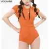Frauen Badebekleidung Vigoanne 2024 Solid Short Sleeve Women Push Up One Piece Badeanzug Koreanisch geschlossen Monokini Rückenloser Hohlbadeanzug