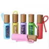 10ml Essential Oil Roll-on Bottles Glass Roll on Perfume Bottle with Crushed Natural Crystal Quartz Stone, Crystal Roller Ball, Bamboo Sora