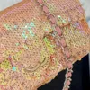 Designer Brand Shimmer Glitter Pink Sequins Mermaid Mini CF Bags Classic Flap Quilted Silver Metal Hardware Matelasse Chain Crossbody Handbags 20CM