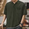 2024 Summer New Polo Neck Button T-shirt Men, Oushi Washed Short Sleeve Loose Casual Top for Men M514 34