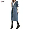 Jaquetas femininas Pulabo Y2K XL-5XL Plus Big Size Denim Coat Women Women Spring Autumn Winter Feminina Moda Thin Longo Longo Jean Trench feminino