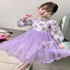 Abiti per ragazze 2024 Primavera e autunno Girls/Childrens Fashion and Leisure Chinese Flower Flower Flower Abito a maniche lunghe 4-10 anni Y240514