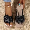 Hausschuhe Frauenmodentrend Flip Flops Frau Flachferienurlaub geflochtene Blumenmuster Offener Zehen Sandalen Schuhe Größe 43
