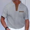 Heren zomer nieuwe heren casual t-shirt zak korte mouwen wafel revers v-hals polo shirt m514 29
