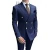 Sky Sky Blue Men casual Sust Double Brested Gold Botton Groom Wedding Tuxedos 2 Pcs Blazer Giacca Pants Set 240430