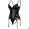 Bustiers Korsetts Gothic Black Faux Leder Korsett Top Cup BH Blumen Spitzen Frauen sexy bustier plus Größe Overbust Steampunk Korselett Dhhvi