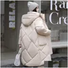 Kvinnors dike rockar Kvinnor Solid Color Big Pocket Hooded Jackets Casual Medium Long Parka Autumn Winter Rhombic Gitter Loose Coat DHPGC