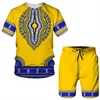Summer African Wear For Men Clothes 3D Print Dashiki Man Women Casual Shorts Suits Outfits T Shirts Shorts2 Piece Tracksuit Set 240426