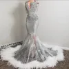 キラキラシルバークリスタルマーメイドウエディングドレス
