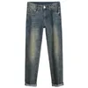 Heren jeans ontwerper 2023 herfst en winter nieuw Europees high -end voor elastische slanke fit kleine rechte mouw eenvoudige veelzijdige casual broek gk6q