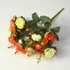 装飾的な花21ヘッド人工ローズフラワーブーケシミュレーションブライダルウェディングパーティー偽の花の装飾ピンクレッド