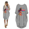 Robes décontractées Fashion Summer Robe africaine pour femmes Pocket Black Lettres belles imprimées T-shirt plus taille midi robe Femme