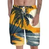 Summer Coconut Tree Men's Split Straight Leg Sandals Beach Casual Loose 3D Printed Sports Pants M514 25