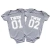 Rompers Twin Clothes Twins Matching Baby Bodysuit Cotton Boys Girls Onesies Newborn Baby Body Romper Summer Twins Outfits Gift for Twins T240513