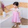 Robe de vêtements ethniques style chinois rétro fille hanfu fille mignonne enfants à manches courtes impd cheongsam qipao 2023 livraison de drop bleue rose ap dhu3c