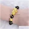 Bracelet de perle d'obidienne Feng Shui avec une richesse Black Pixiu Gold Bern Propices Bénéficies pour livraison Uni Drop Dhwd6