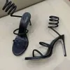 Leder 2024 Neue Schaffell-Gladiator-Sandalen Stiletto High Heels Pumps Frauen Slipper Sommer-Peep-Toe Open Toes One Line Snake Snaker Schmale Band Twines Diamond Saa R.